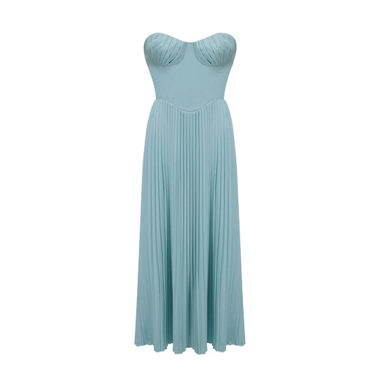 Carlotta blue pleated corset maxi dress (US Only)