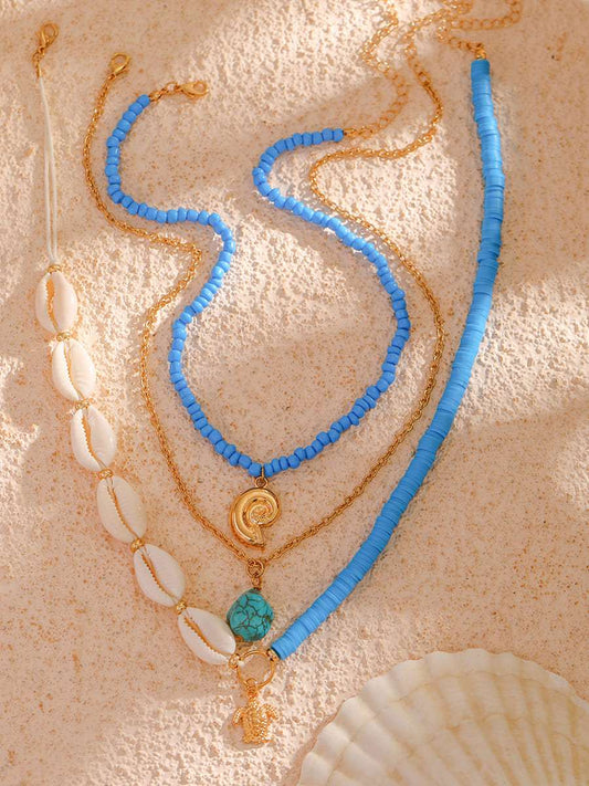 Bora Bora Shell Bead Multi Layer Necklace Gold