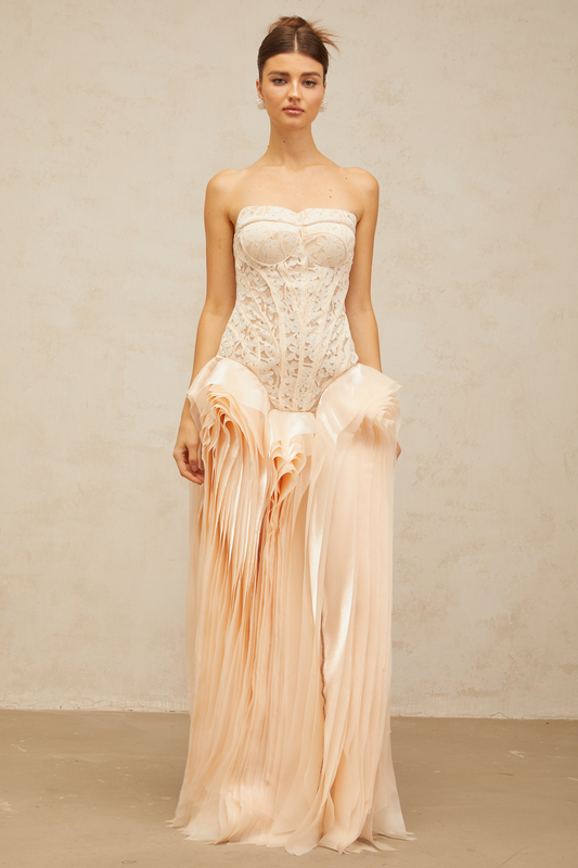 Irène neutrals lace layered corset maxi dress (US Only)