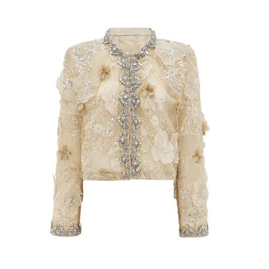 Celiane semi-sheer flower beaded organza light luxury jacket