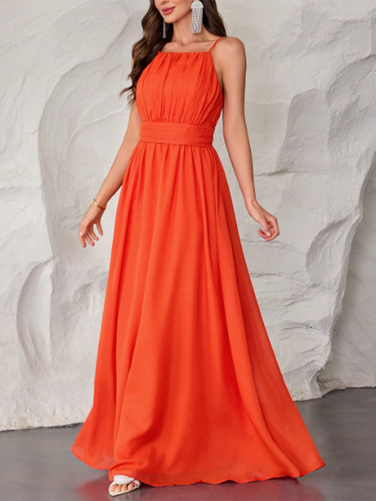 Women's Solid Color Adjustable Suspender Waist Maxi Dress MDA1805F8Y