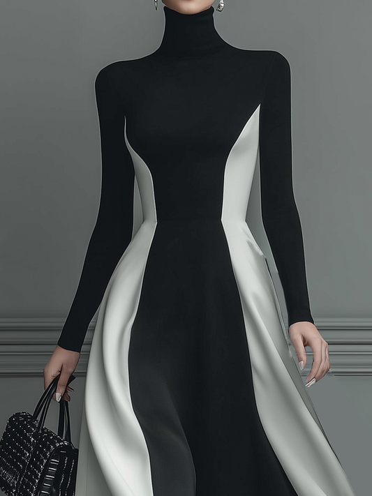 Women's Black And White Stitching Knitted Maxi Dress MDA0326I6T