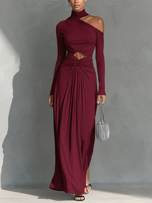 Women's Burgundy Glamorous Jersey One - Shoulder Cutout Ruched Maxi Dress MDA1640J9I