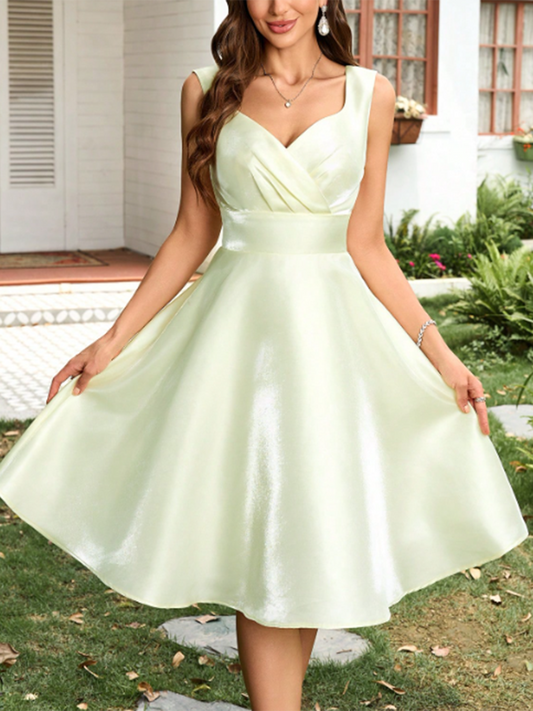 Women's Simple Satin Wide Strap Waist Midi Dress MDA1957F3Y