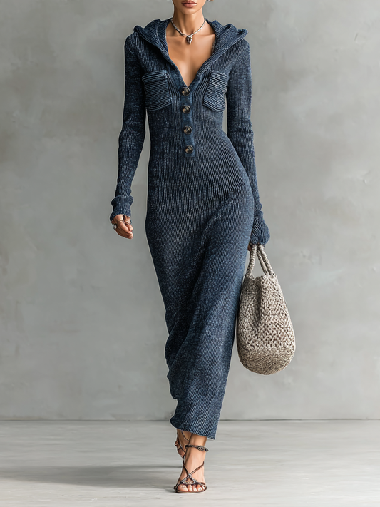 Women's Slim-fit Hooded Knitted Maxi Dress MDA1451H6Y