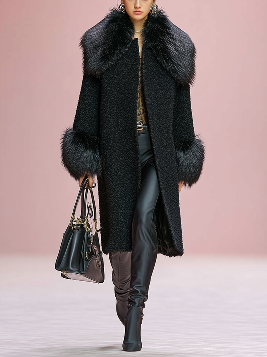 Women's Wool Blend Cuffs And Lapel Stitching With Detachable Plush Decoration Coat MDA1029J2Y