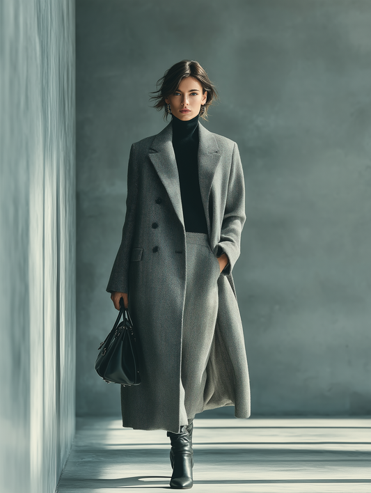 Women's Grey Wool Blend Herringbone Coat MDA1626J1T