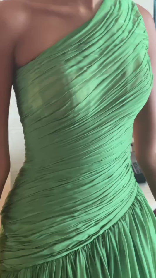 Emerald Green One Shoulder Ruched Maxi Dress