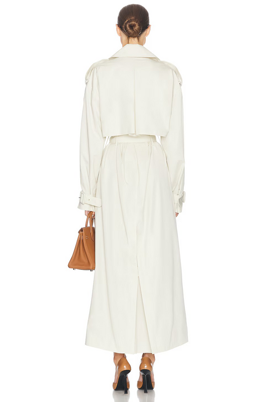 Bruyère White Double-Breasted Long Trench Coat