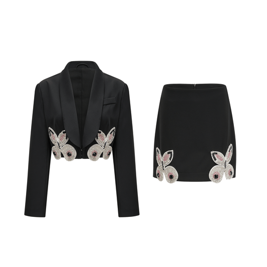 Roxane crystal-embellished jacket & skirt matching set
