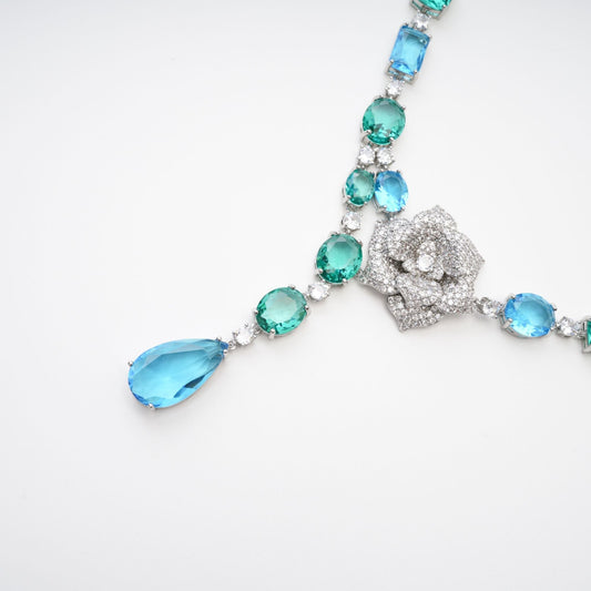Yvette Drop Crystal Pendant Sterling Silver Necklace